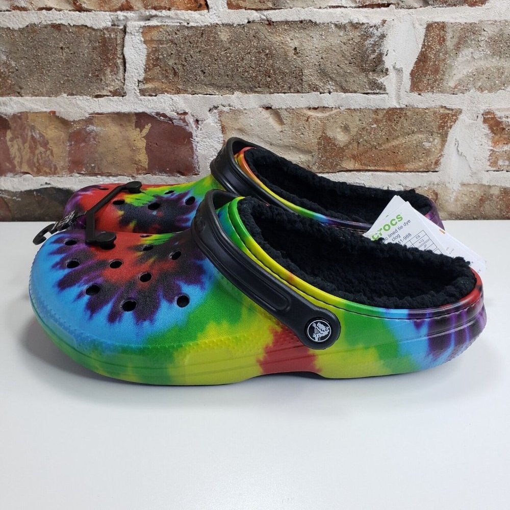 Crocs Unisex Classic Tie-Dye Lined Clog - Multi/Black NWT Mens Size 12 - Picture 3 of 9